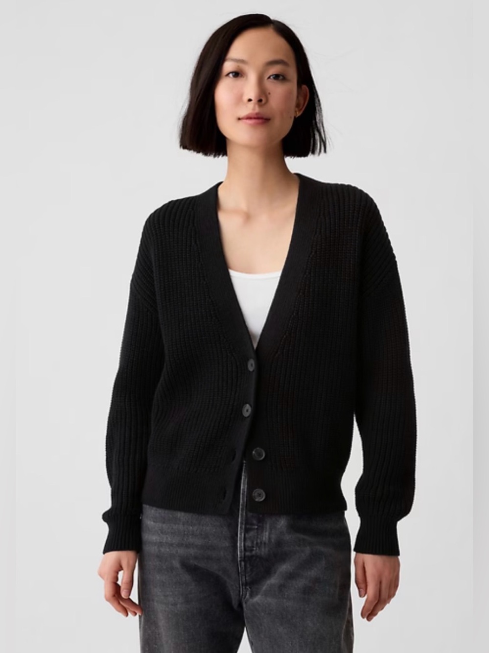GAP Black V-Neck Button Cardigan Sweater